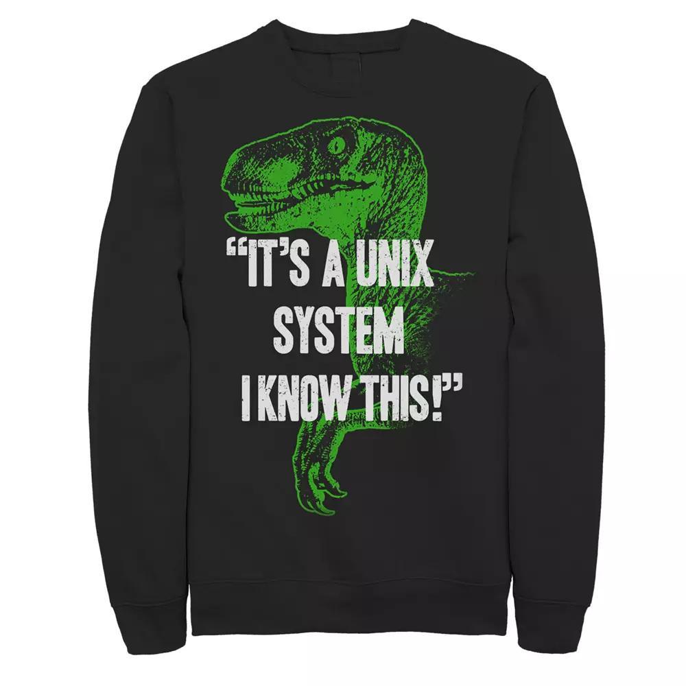 Men's Jurassic Park Neon Dinosaur A Unix System Graphic Fleece Pullover, Size: XXL, Grey Heather Product Image