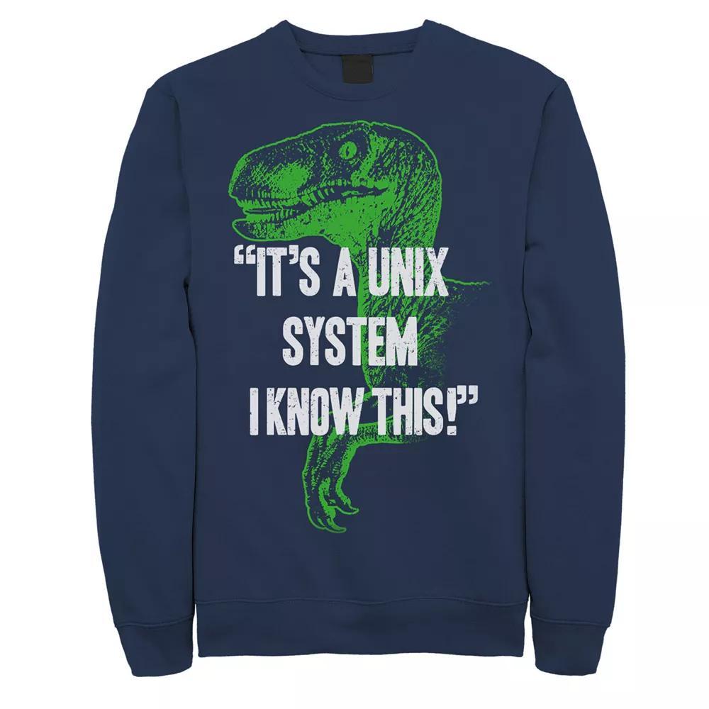 Men's Jurassic Park Neon Dinosaur A Unix System Graphic Fleece Pullover, Size: XXL, Grey Heather Product Image