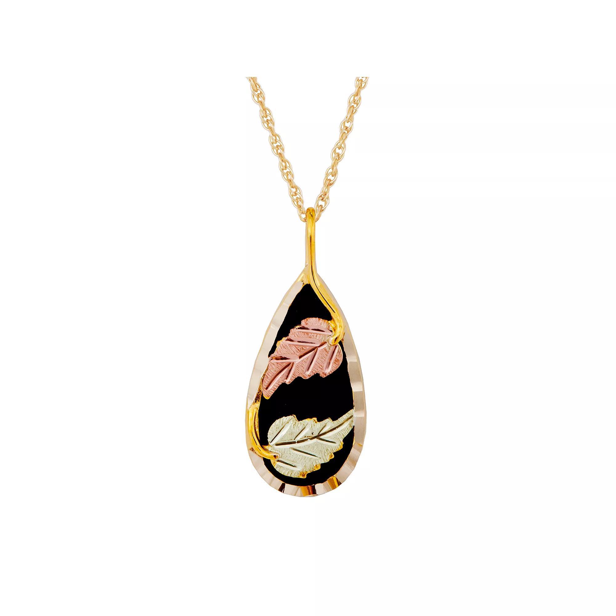 Black Hills Gold Tri-Tone Onyx Pendant Necklace, Women's, Size: 18", 10k Gold Product Image