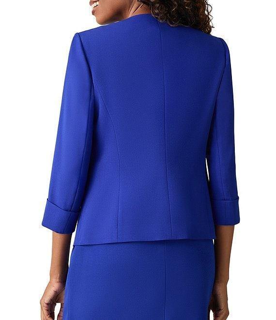 Kasper Long Cuffed Sleeve Collarless Neck Stretch Crepe Cardigan Product Image