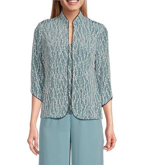 Alex Evenings Petite Size Glitter Jersey Knit Mandarin Collar 2-Piece Twinset Product Image