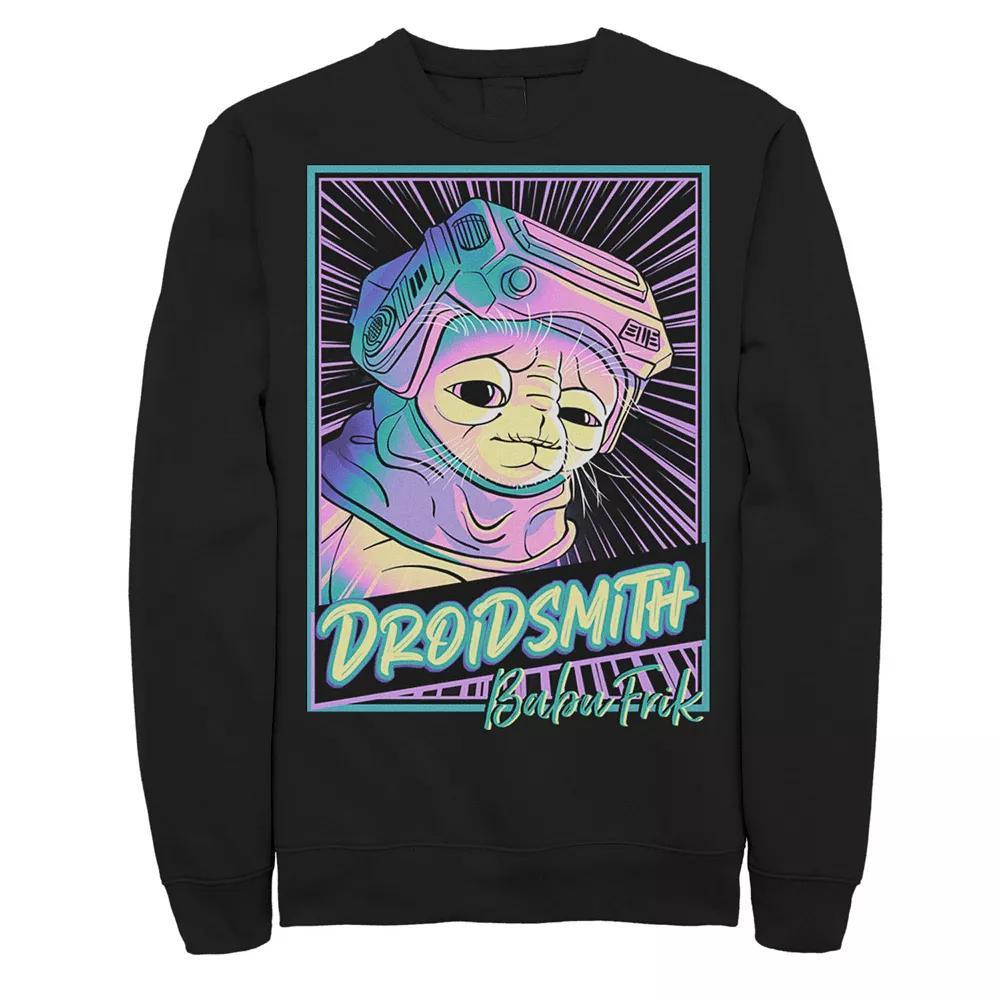 Men's Star Wars: The Rise Of Skywalker Babu Frik Neon Poster Sweatshirt, Size: Small, Black Product Image