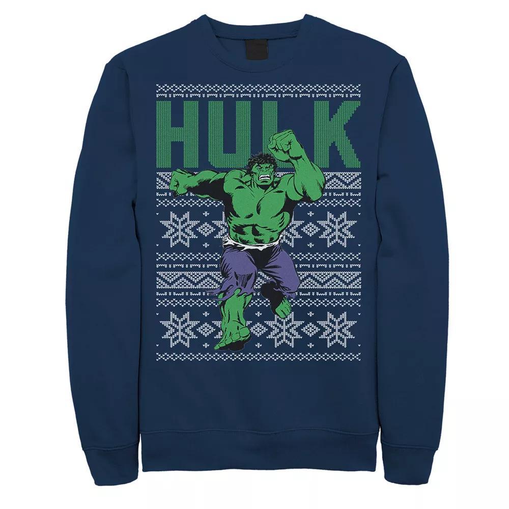 Mens Marvel Hulk Retro Ugly Christmas Graphic Fleece Pullover Product Image