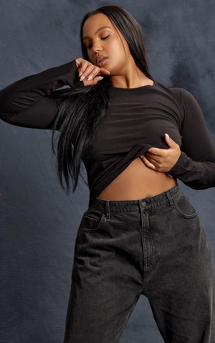 Plus Black Cotton Long Sleeve Top Product Image