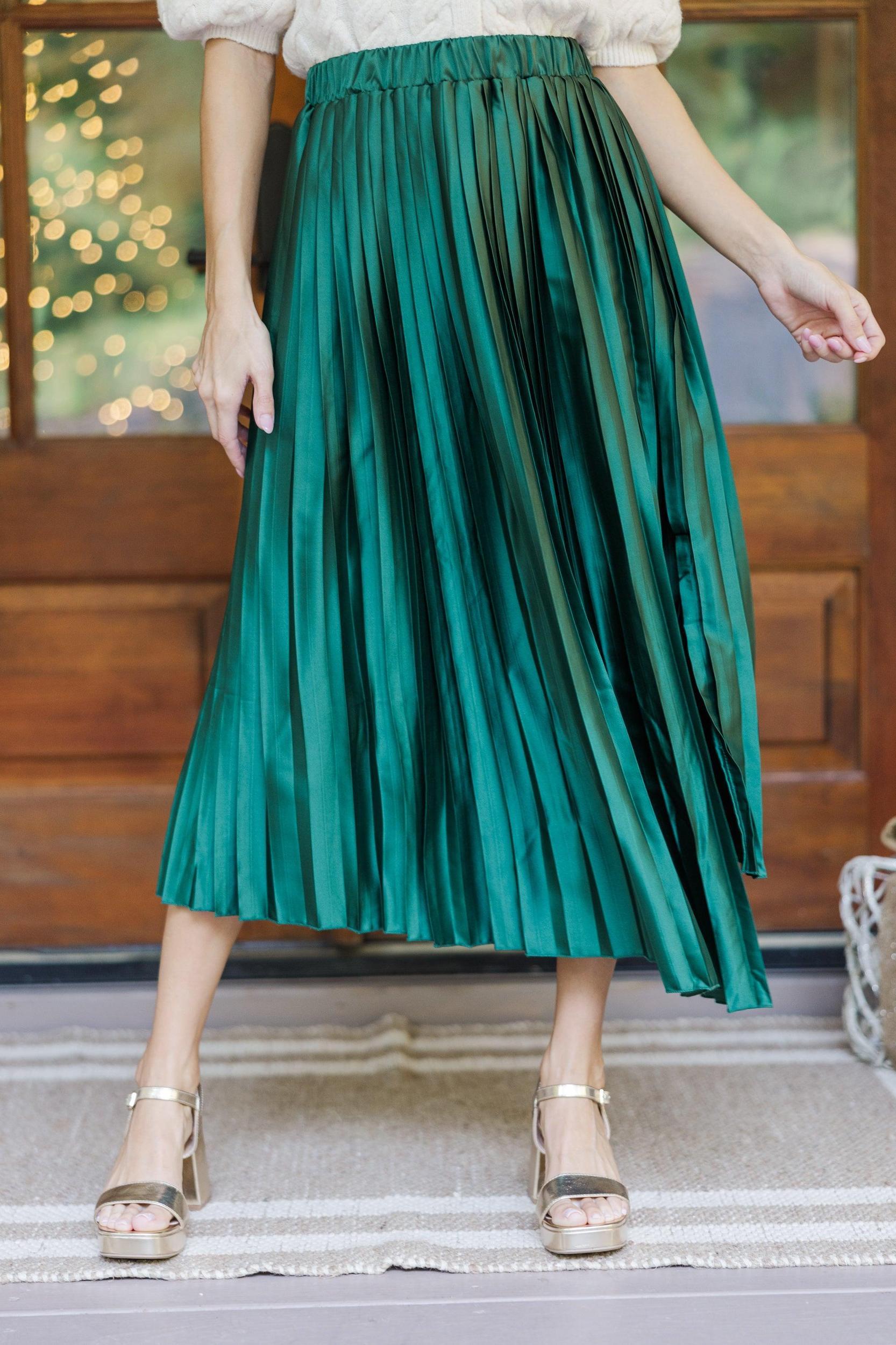 Living In Color Hunter Green Pleated Midi Skirt Female Product Image