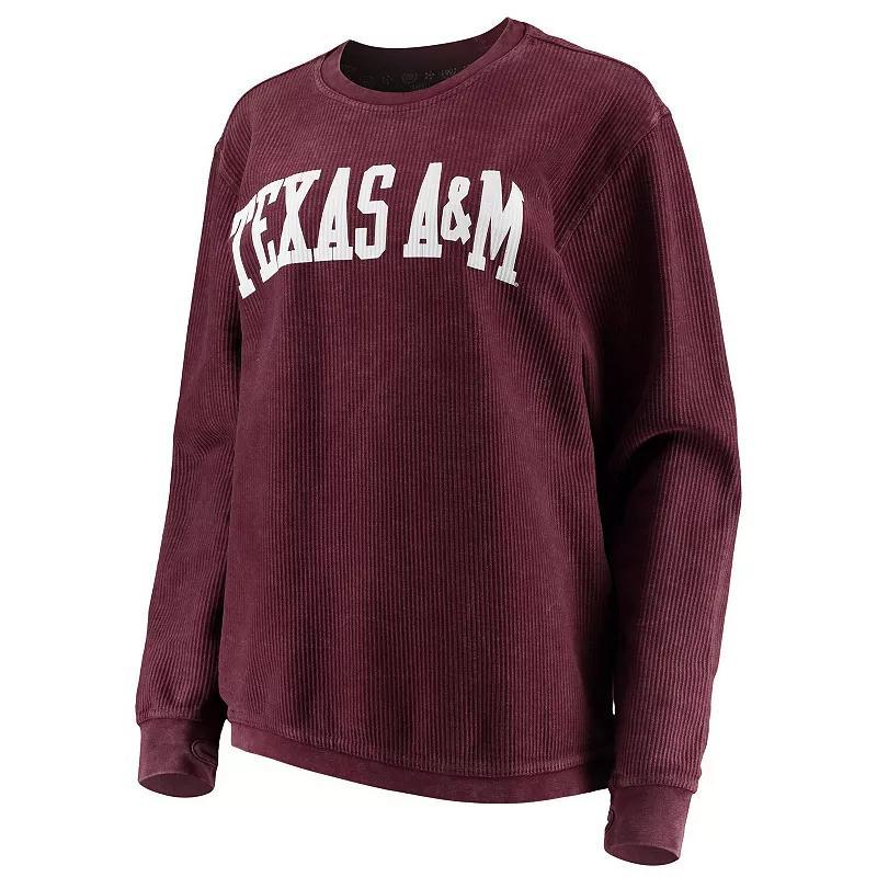Womens Pressbox Maroon Texas A&M Aggies Comfy Cord Vintage Wash Basic Arch Pullover Sweatshirt Product Image