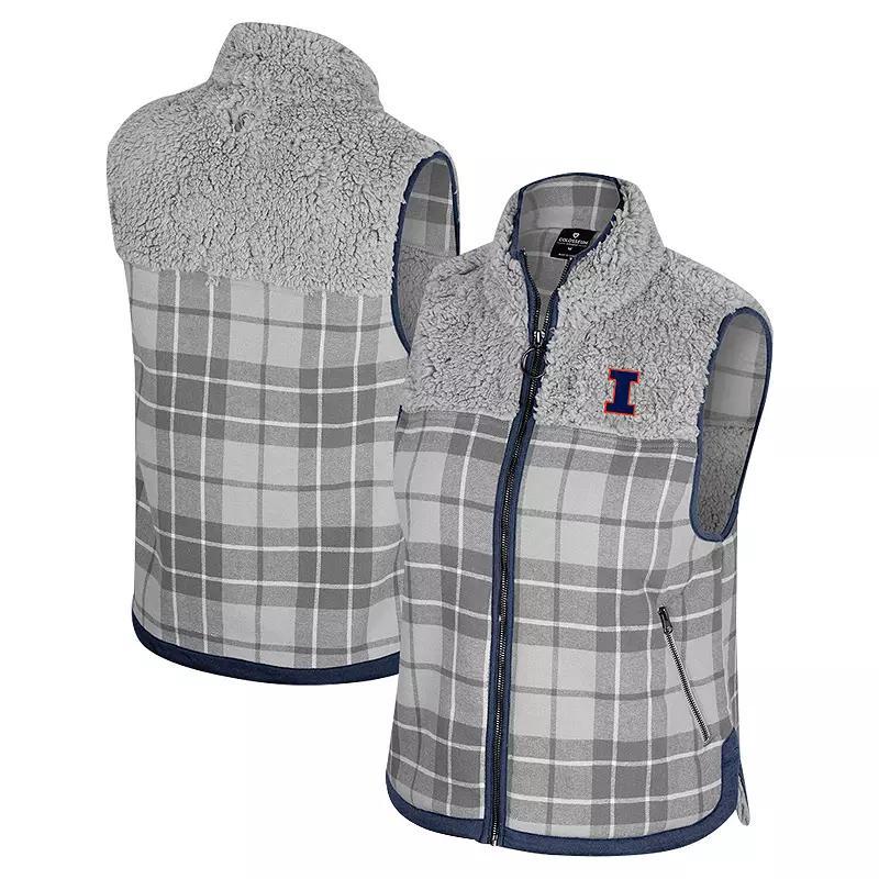 Women's Colosseum Gray Illinois Fighting Illini Matilda Sherpa Plaid Full-Zip Vest, Size: Small, Grey Product Image