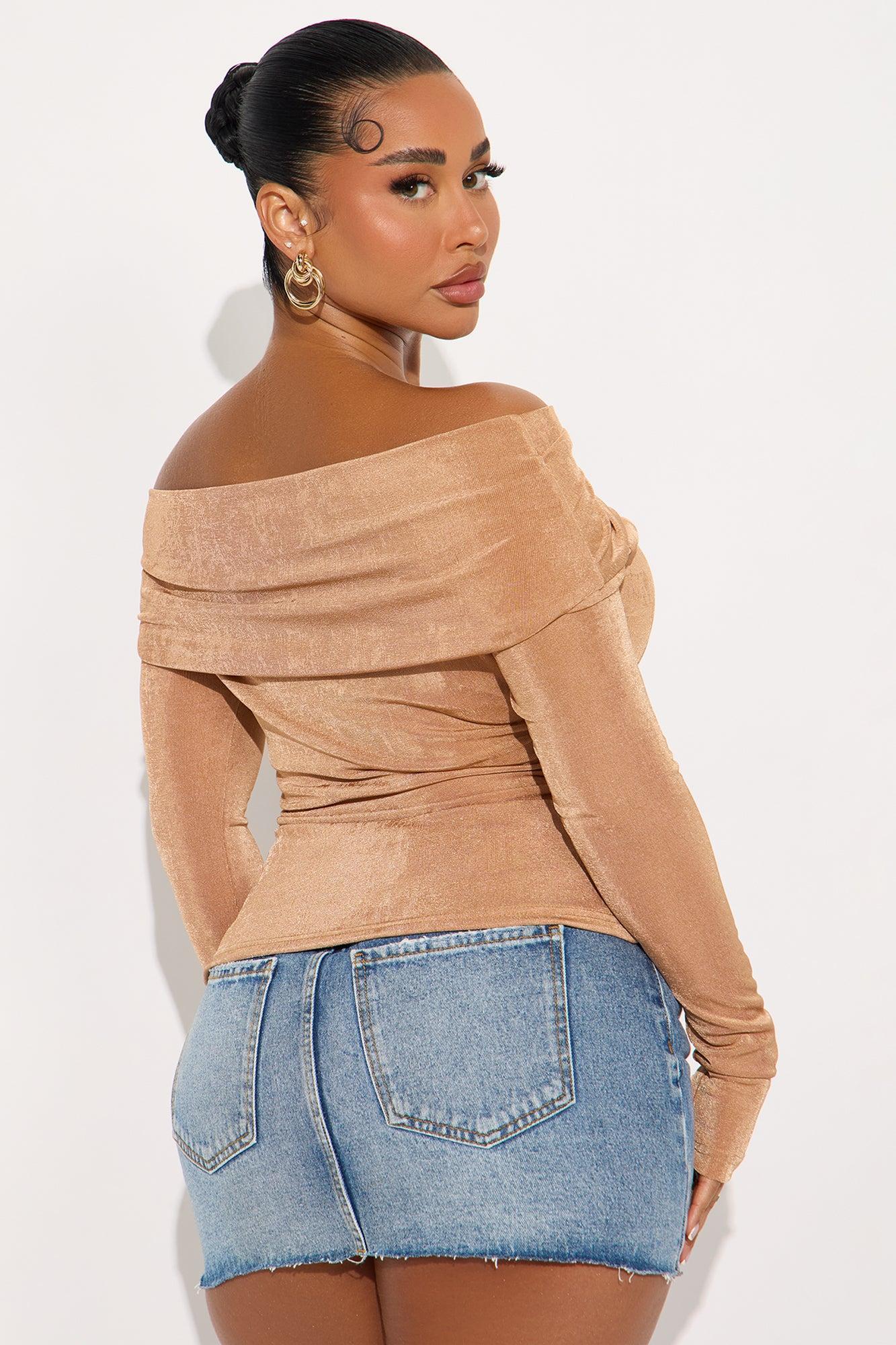 Parisian Long Sleeve Off Shoulder Top - Mocha Product Image