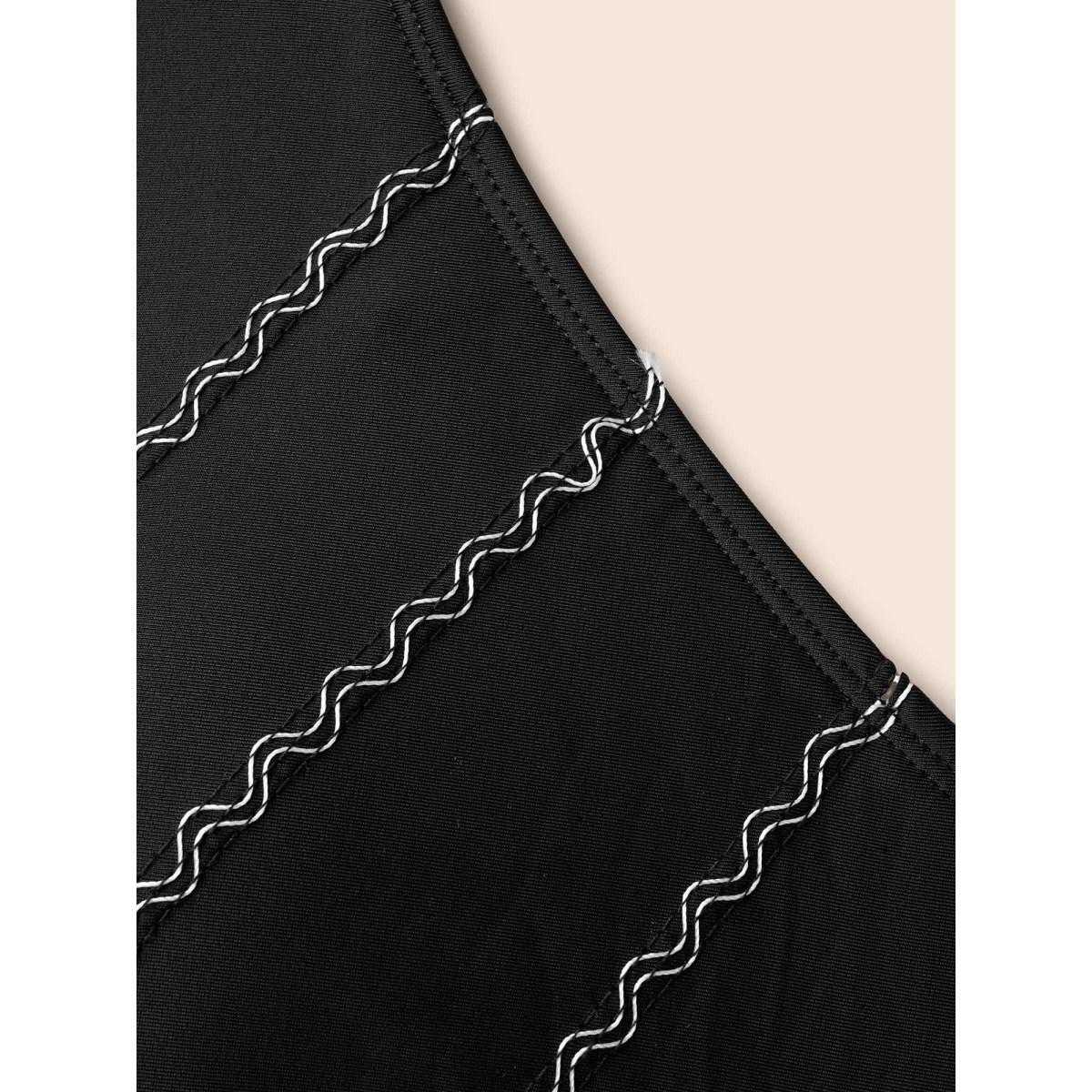 Plus Size Embroidered Surplice Neck Adjustable Swim Top Women's Swimwear Black Beach High stretch Skinny Overlap Collar Curve Swim Tops BloomChic 18-20/2X Product Image