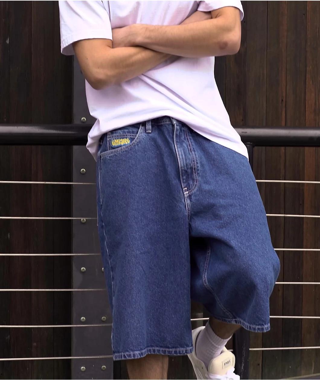 Empyre Ultra Loose Blue Denim Skate Shorts Product Image