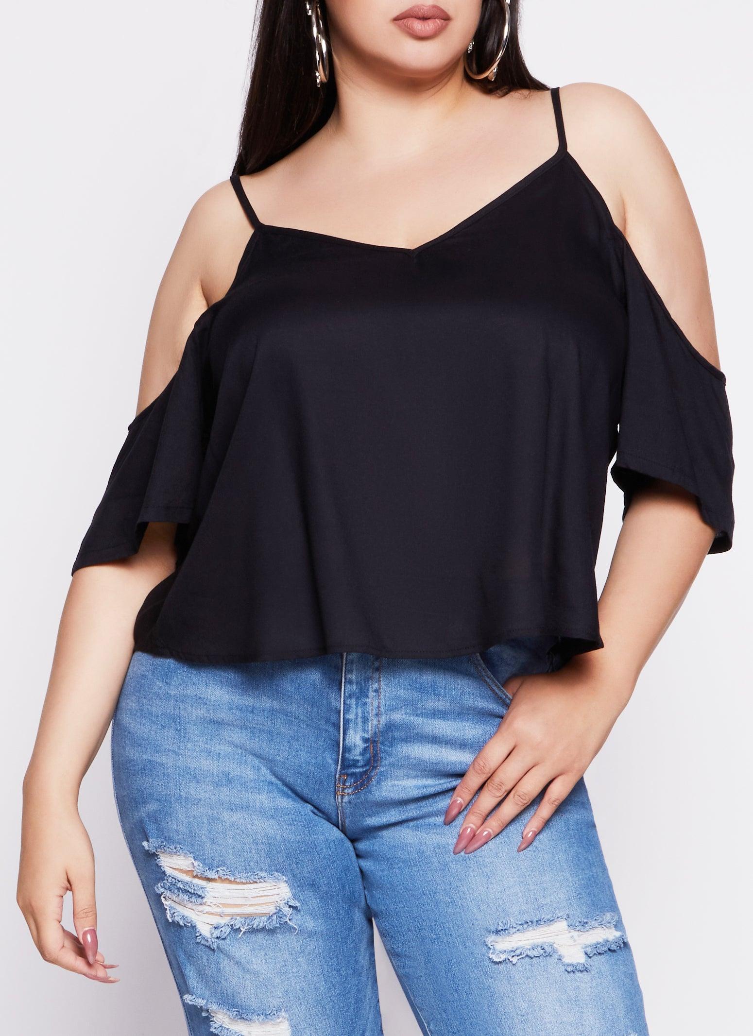 Womens Plus Size V Neck Cold Shoulder Top Product Image
