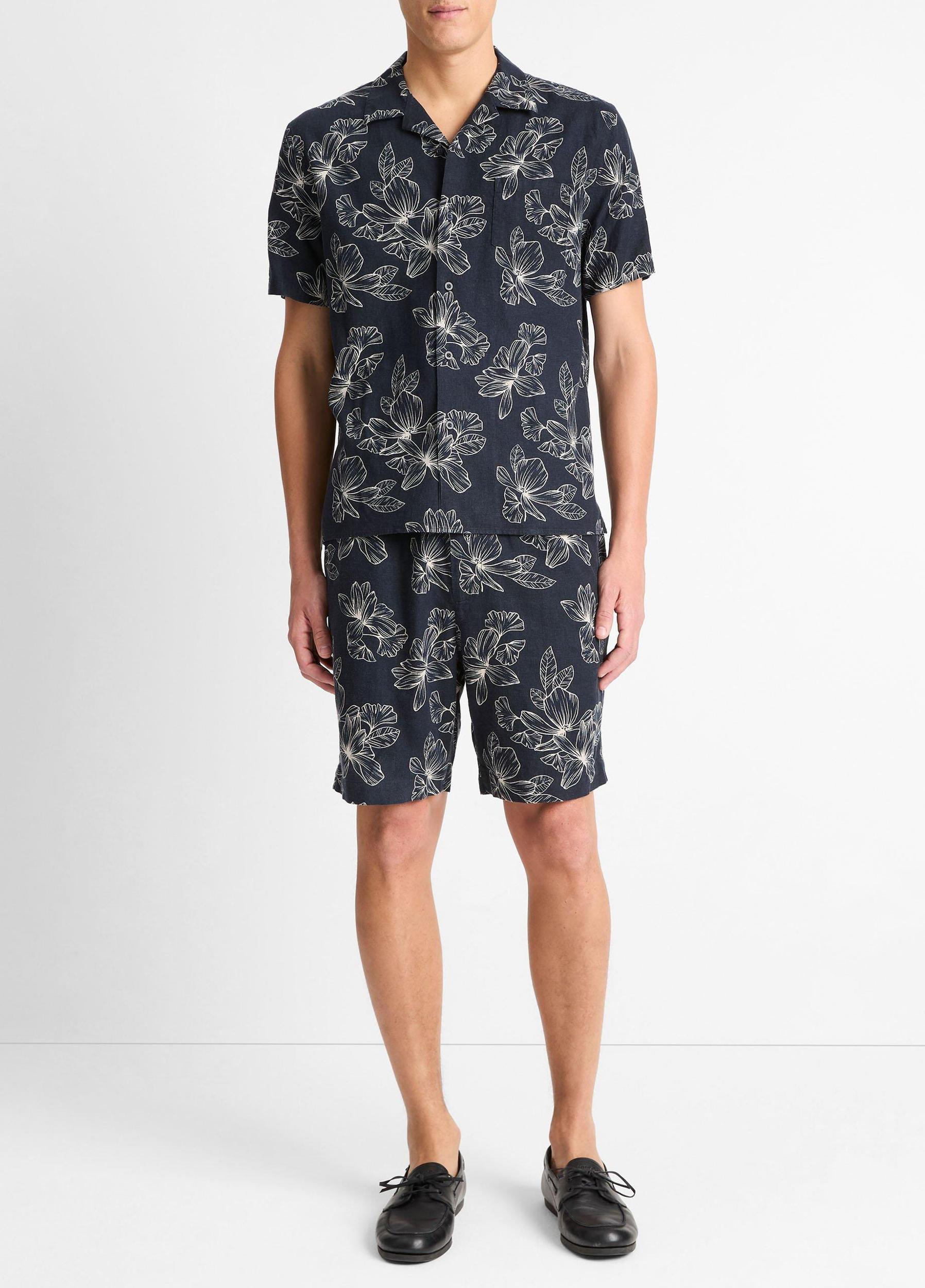 Line Floral Linen-Blend Cabana Shirt Product Image