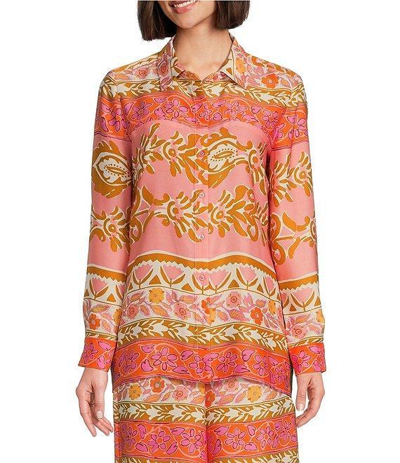 Alex Marie Piper Twill Print Point Collar Long Sleeve Button Front Coordinating Top Product Image