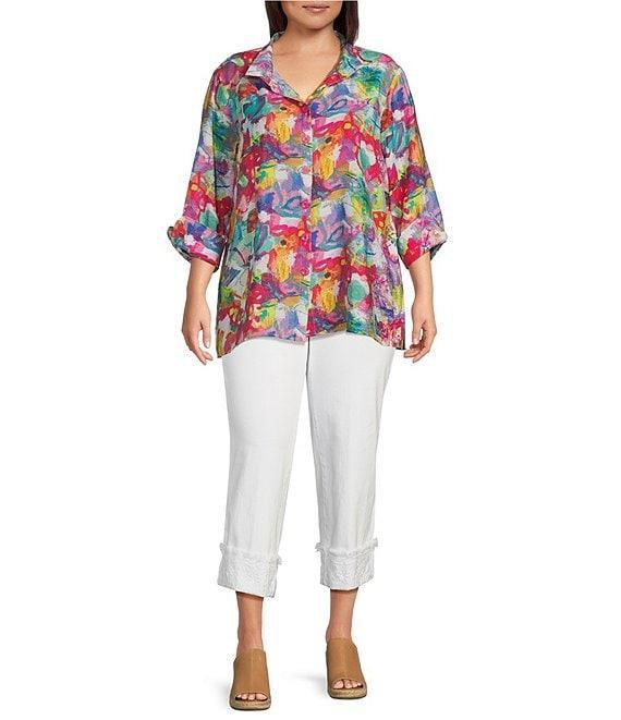 Ali Miles Plus Size Wire Collar 3/4 Sleeve Woven Blouse Product Image