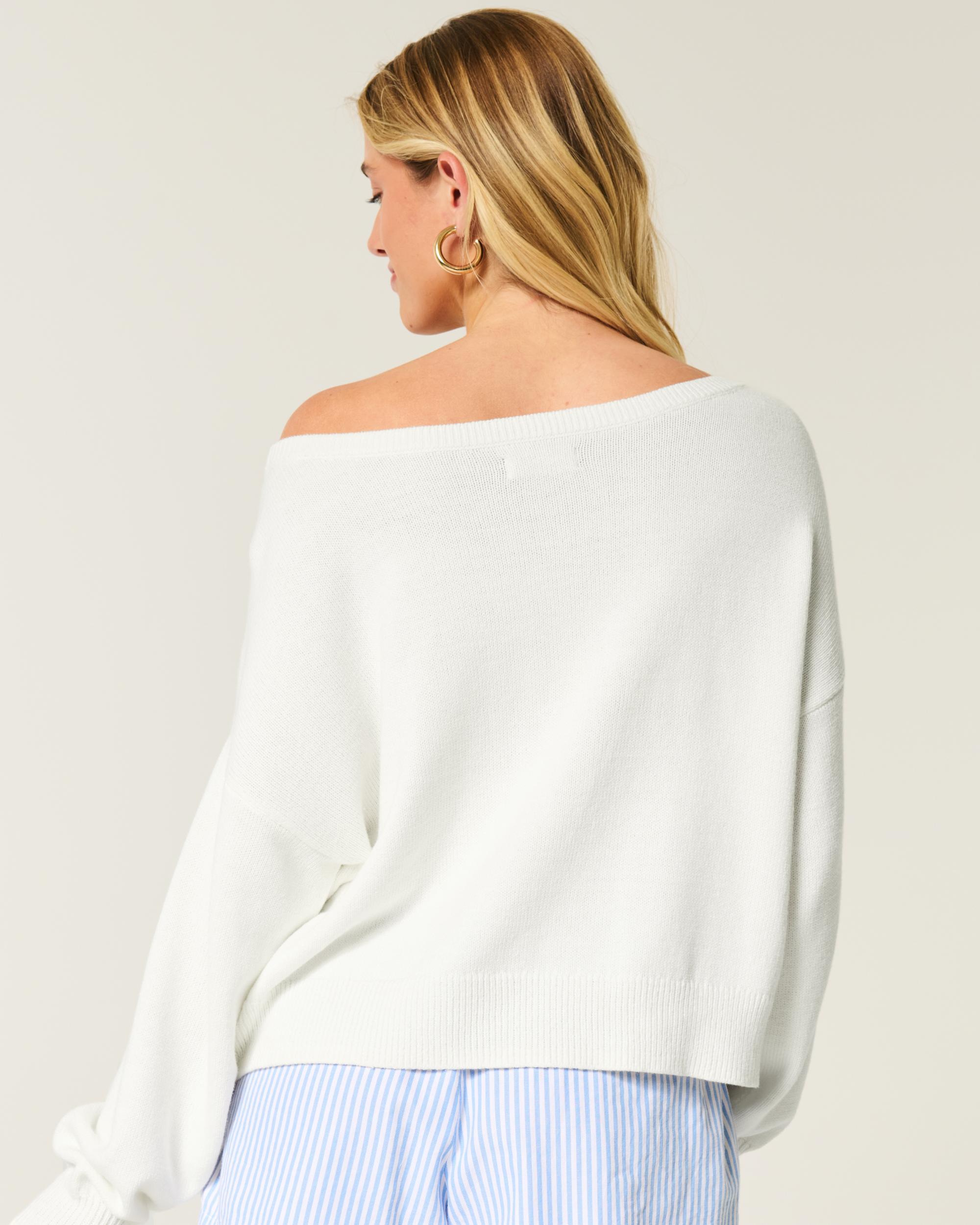 Easy Off-the-Shoulder Heart Flag Graphic Sweater Product Image