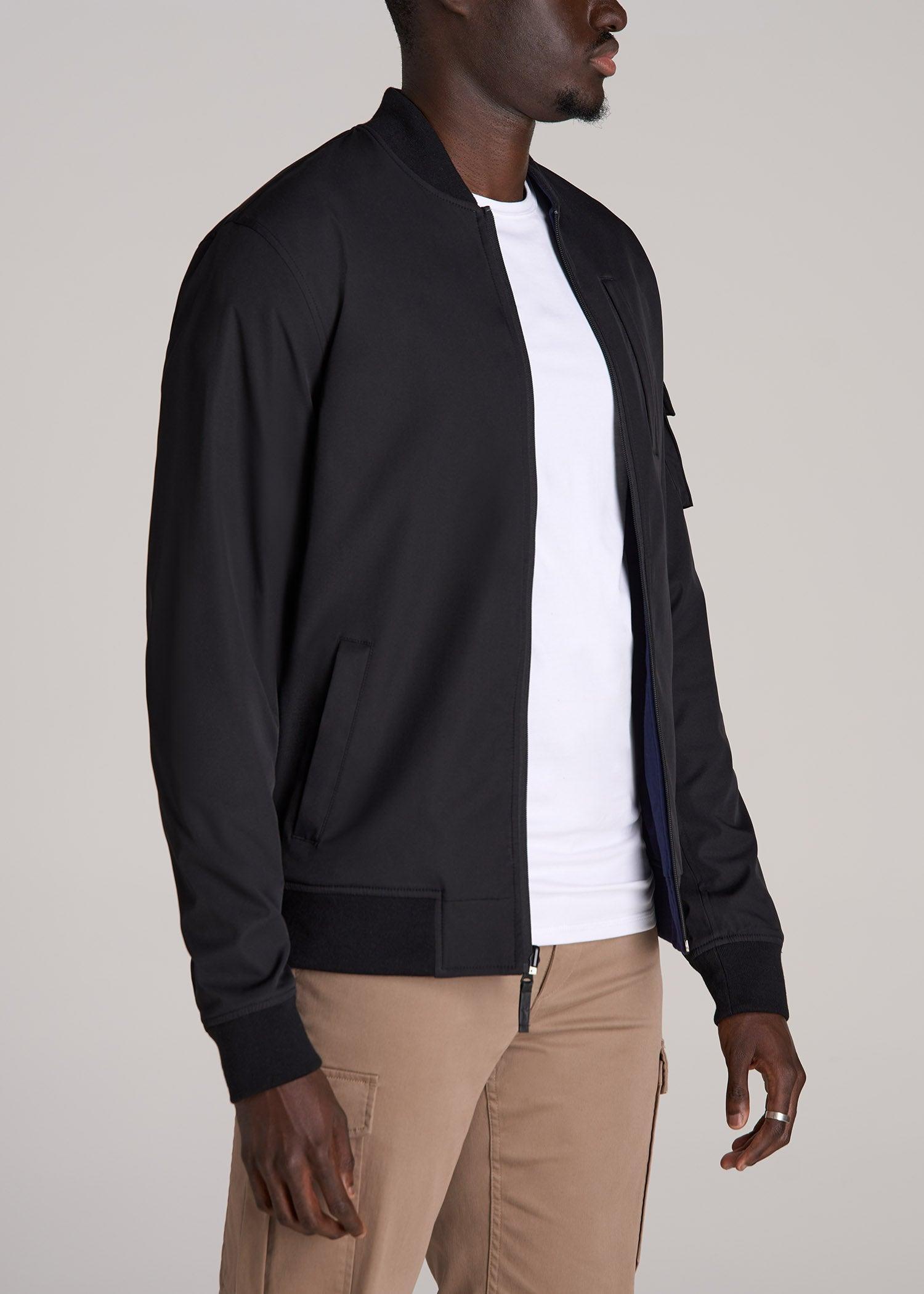 Reversible Men's Tall Bomber Jacket in Black and Navy Product Image