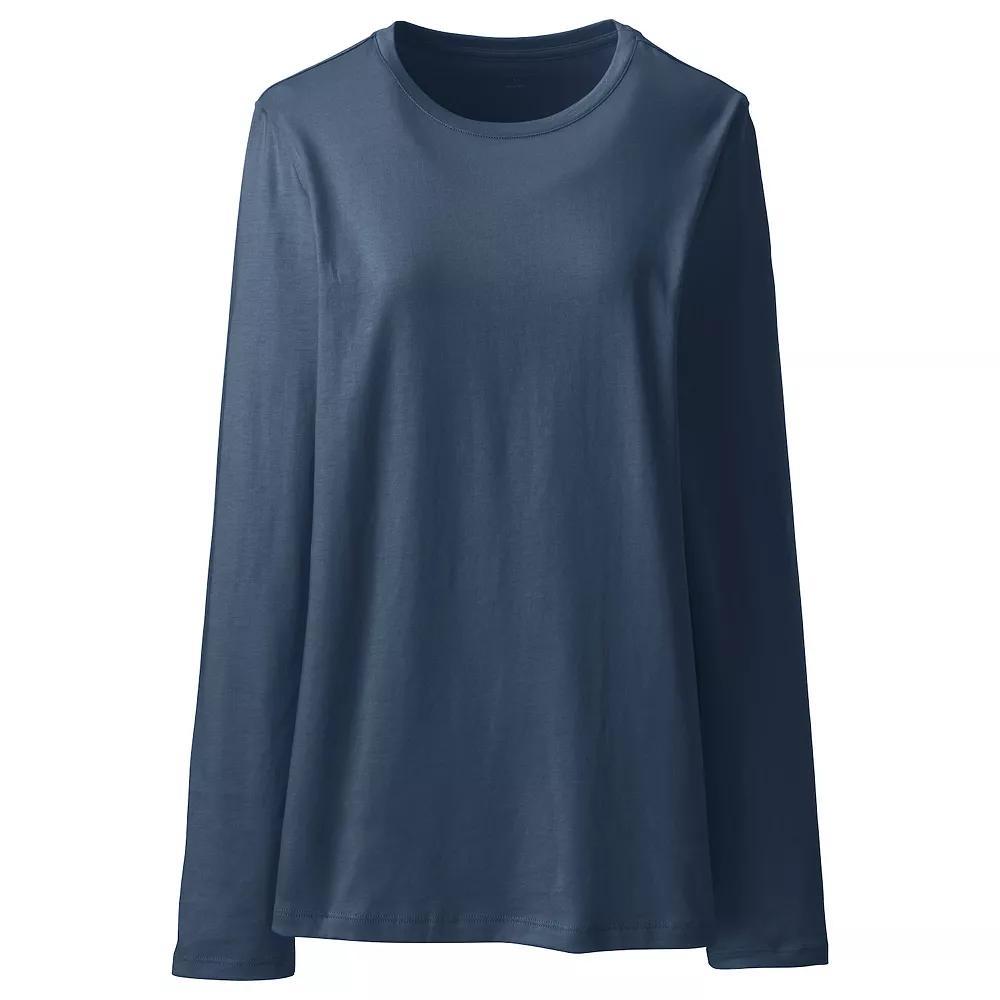 Petite Lands' End Relaxed-Fit Supima Long Sleeve Cotton Crewneck Tee, Women's, Size: XS Petite, Black Product Image