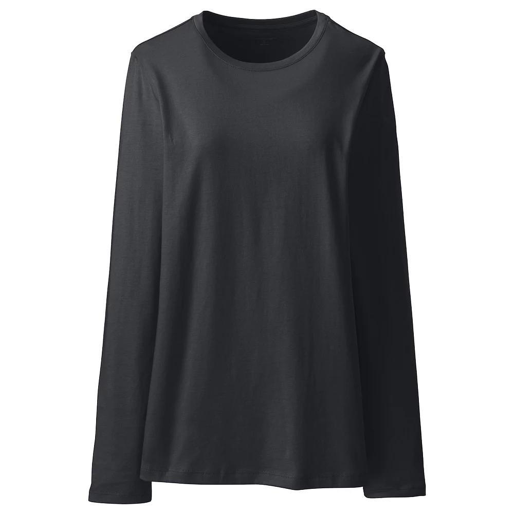 Petite Lands' End Relaxed-Fit Supima Long Sleeve Cotton Crewneck Tee, Women's, Size: XS Petite, Black Product Image