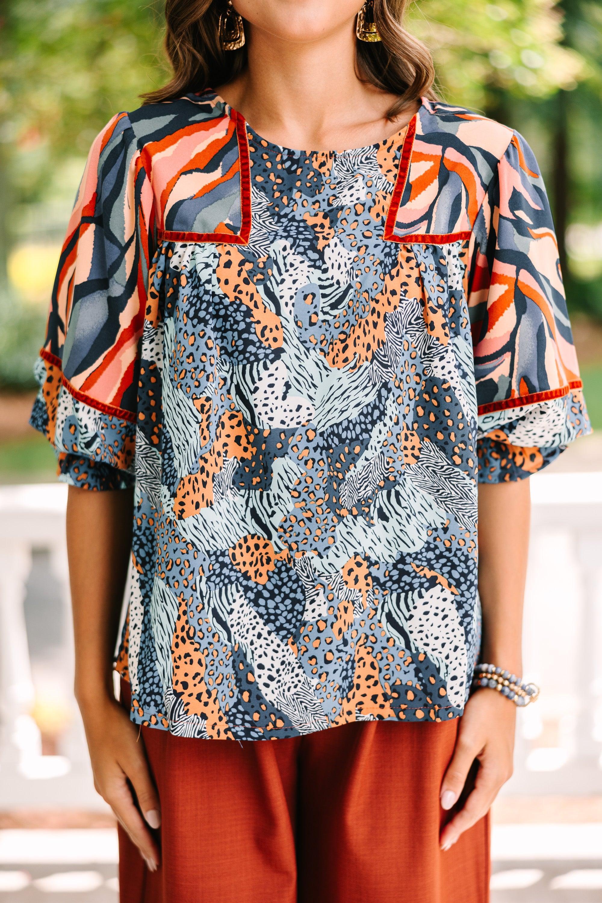 All The Reasons Blue Mixed Print Blouse Female Product Image