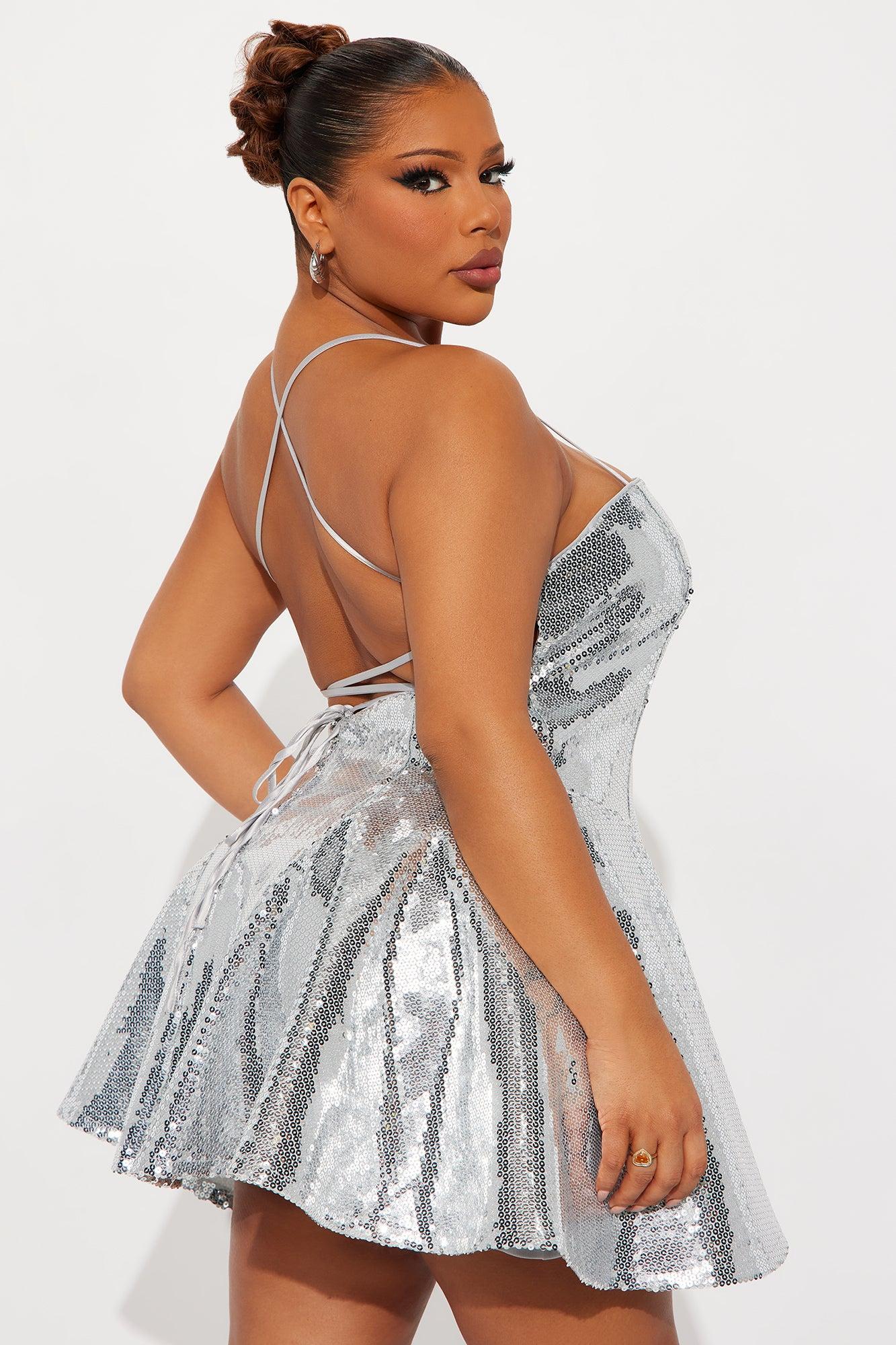 Glam Doll Sequin Mini Dress - Silver Product Image