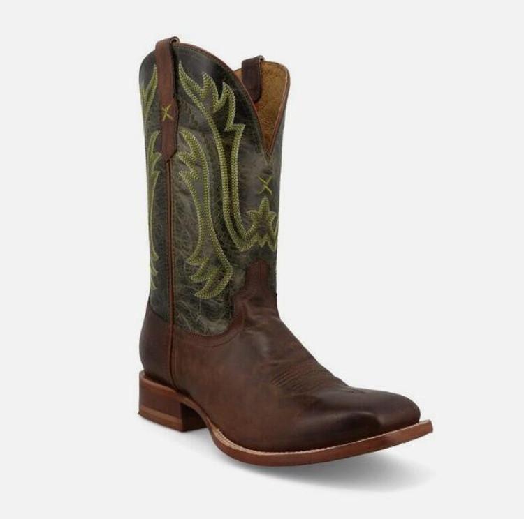 SALE Twisted X® Men's Tobacco Brown/Seaweed 12" Rancher Square Toe Boots Product Image