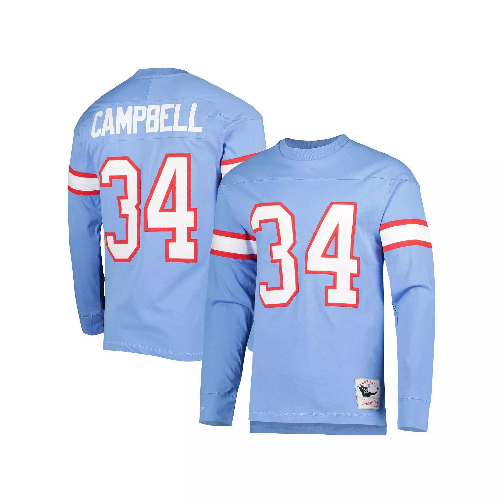 Mens Mitchell & Ness Earl Campbell Light Blue Houston Oilers 1984 Retired Player Name & Number Long Sleeve T-Shirt Product Image