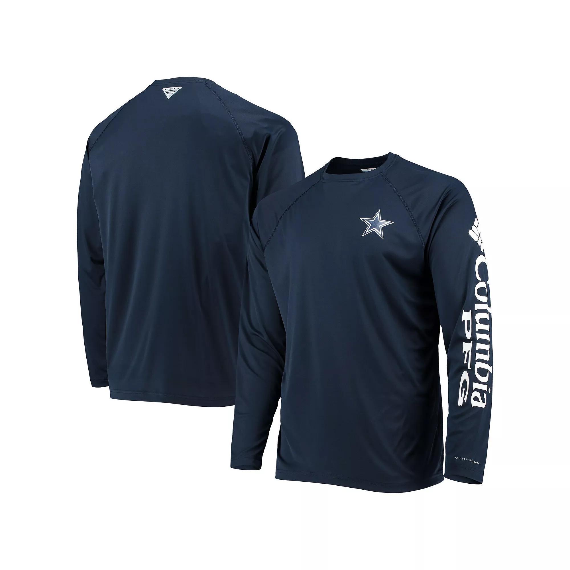 Men's Columbia Navy Dallas Cowboys Terminal Tackle Omni-Shade Raglan Long Sleeve T-Shirt, Size: Small, Blue Product Image