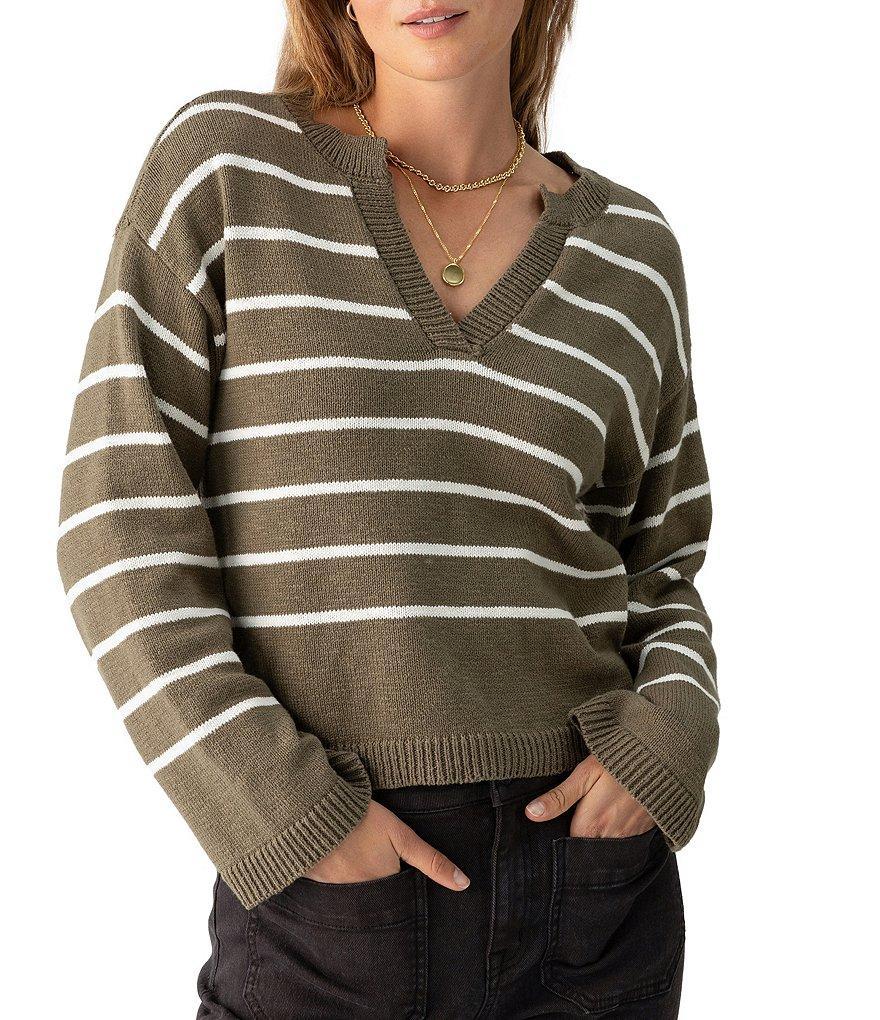 Sanctuary Chill Vibes Stripe Print V Neck Long Sleeve Sweater Top Product Image