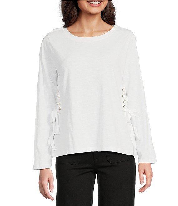APNY Lace-Up Side-Tie Crew Neck Long Sleeve Top Product Image