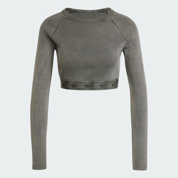 adidas Ribbed Long Sleeve Crop Top Black M Womens Product Image