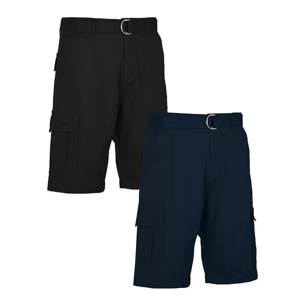 Men's Blu Rock 11.5" Men's Slim Fit Stretch Belted Cargo Shorts 2-Pack, Size: 42, Black Navy Product Image