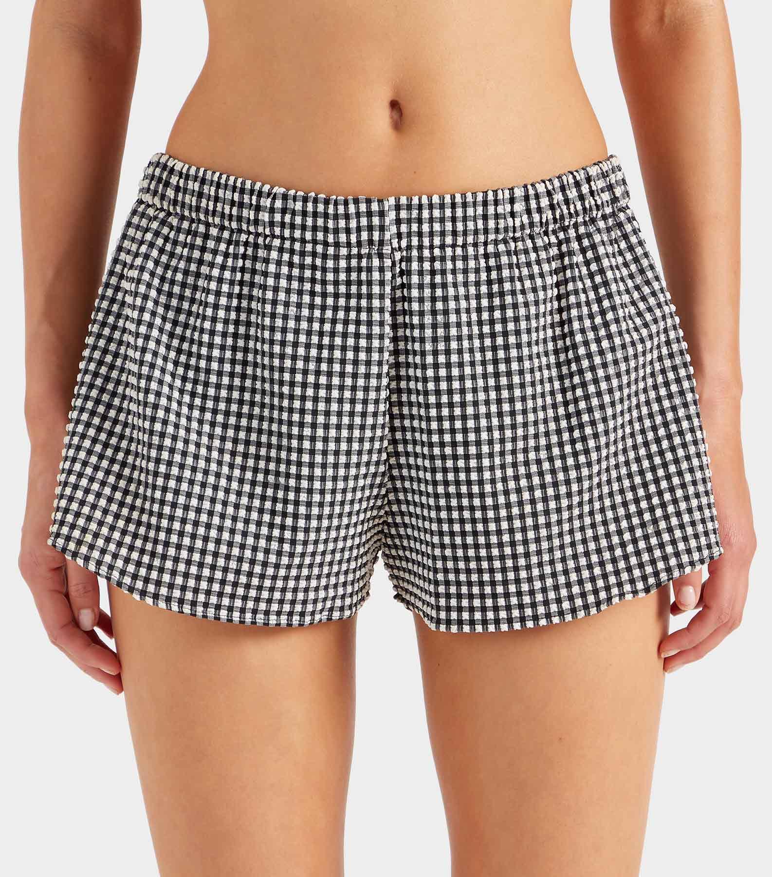 Gingham Seersucker Swim Shorts - Black Gingham Product Image
