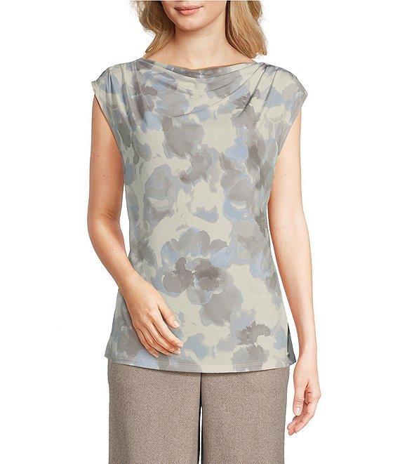 Calvin Klein Printed Matte Jersey Cowl Neck Cap Sleeve Top Product Image