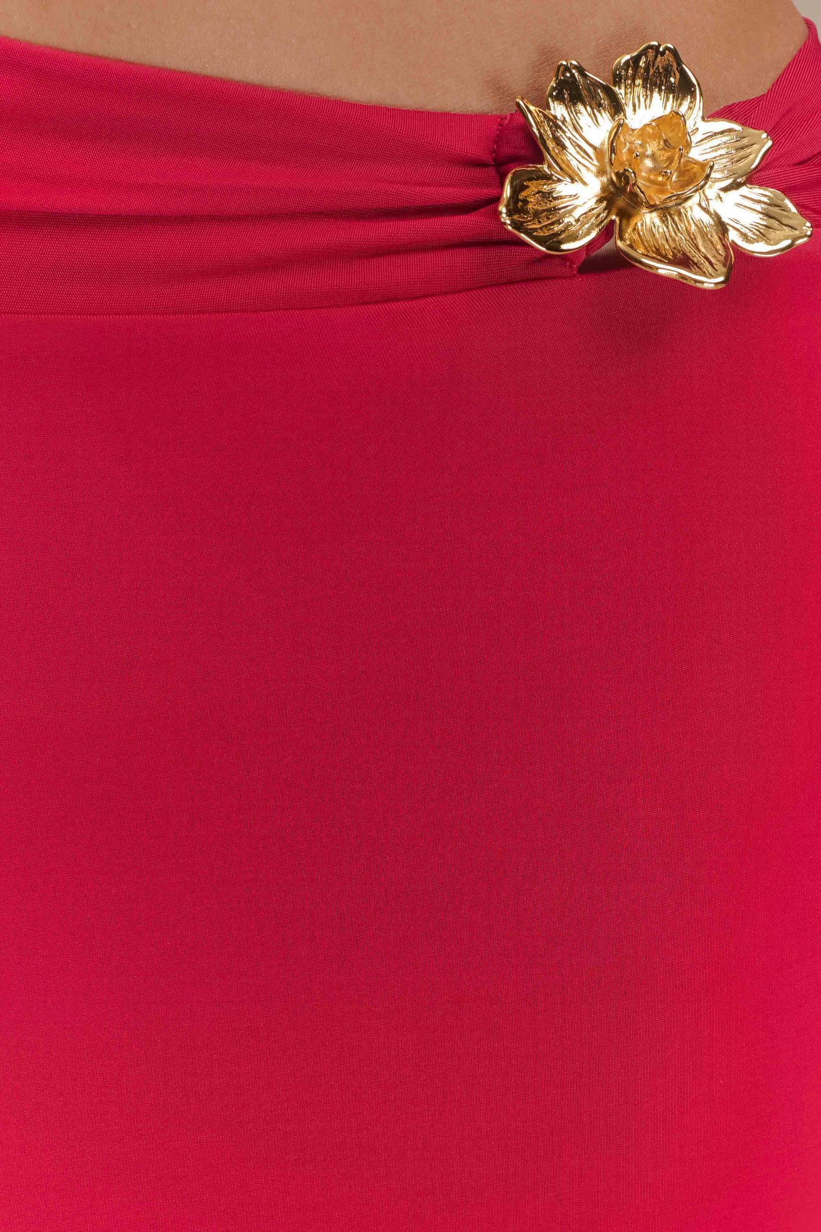 Ainsley Asymmetrical Maxi Skirt With Floral Hardware - Fuchsia Pink Product Image