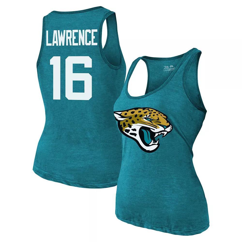 Women's Majestic Threads Trevor Lawrence Teal Jacksonville Jaguars Name & Number Tri-Blend Tank Top, Size: XL, Blue Product Image