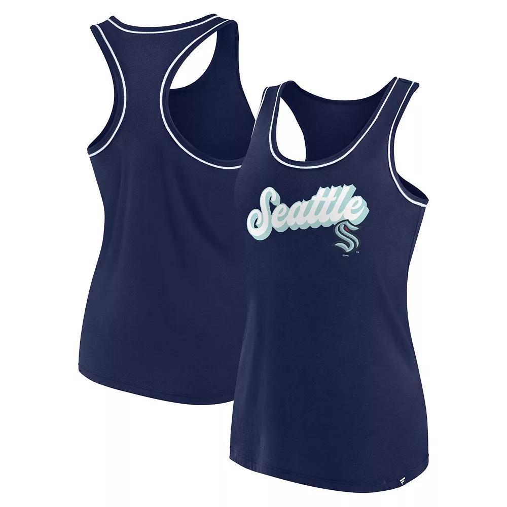 Women's Fanatics Branded Deep Sea Blue Seattle Kraken Wordmark Logo Racerback Scoop Neck Tank Top, Size: Medium, Krk Blue Product Image