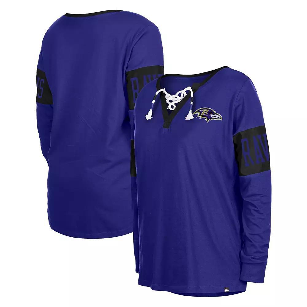 Women's New Era Black Baltimore Ravens Lace-Up Notch Neck Long Sleeve T-Shirt, Size: Small, Purple Product Image