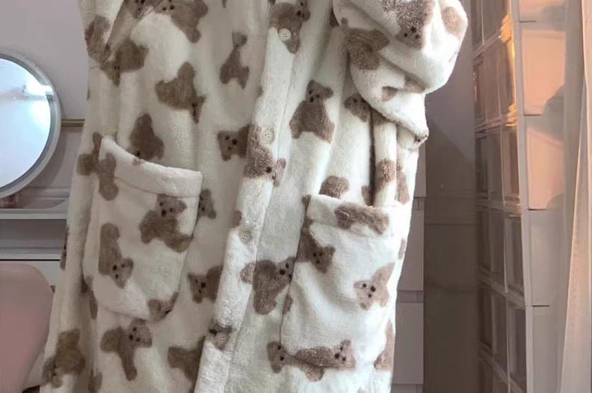 Bear Print Hooded Pajama Robe Product Image
