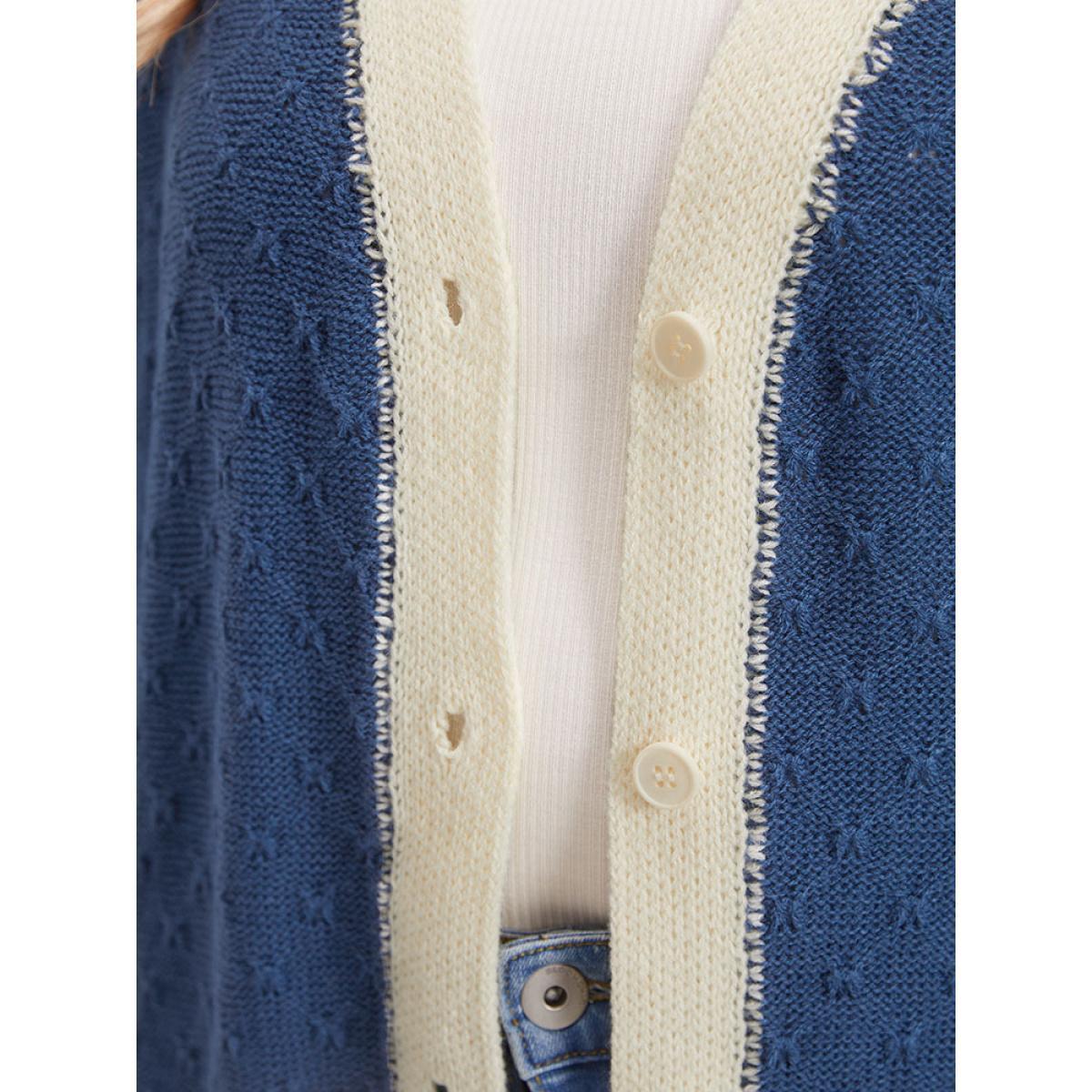 Plus Size Two Tone Textured Button Through Cardigan Aegean Women Casual Loose Long Sleeve Dailywear Cardigans BloomChic 10/M Product Image