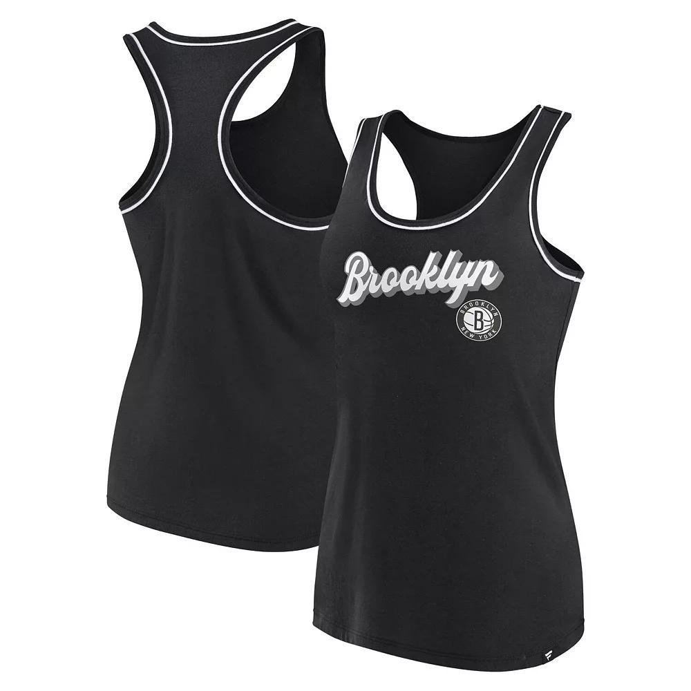 Women's Fanatics Branded Black Brooklyn Nets Wordmark Logo Racerback Tank Top, Size: Large Product Image