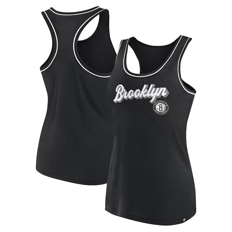 Women's Fanatics Branded Black Brooklyn Nets Wordmark Logo Racerback Tank Top, Size: Large Product Image