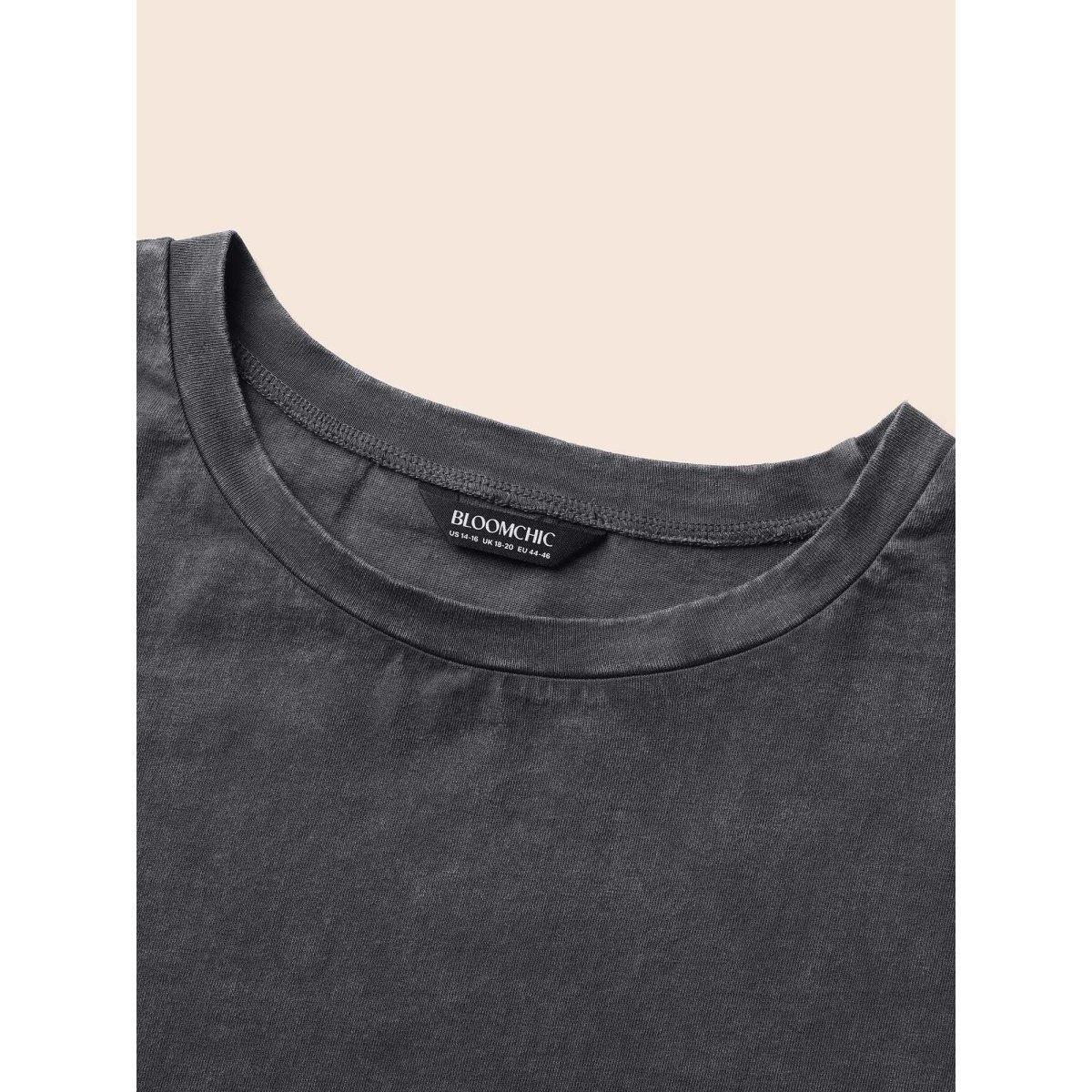 Plus Size Vintage Drawstring Drop Shoulder T-shirt DimGray Women Casual Drawstring Round Neck Everyday T-shirts BloomChic 30/6X Product Image