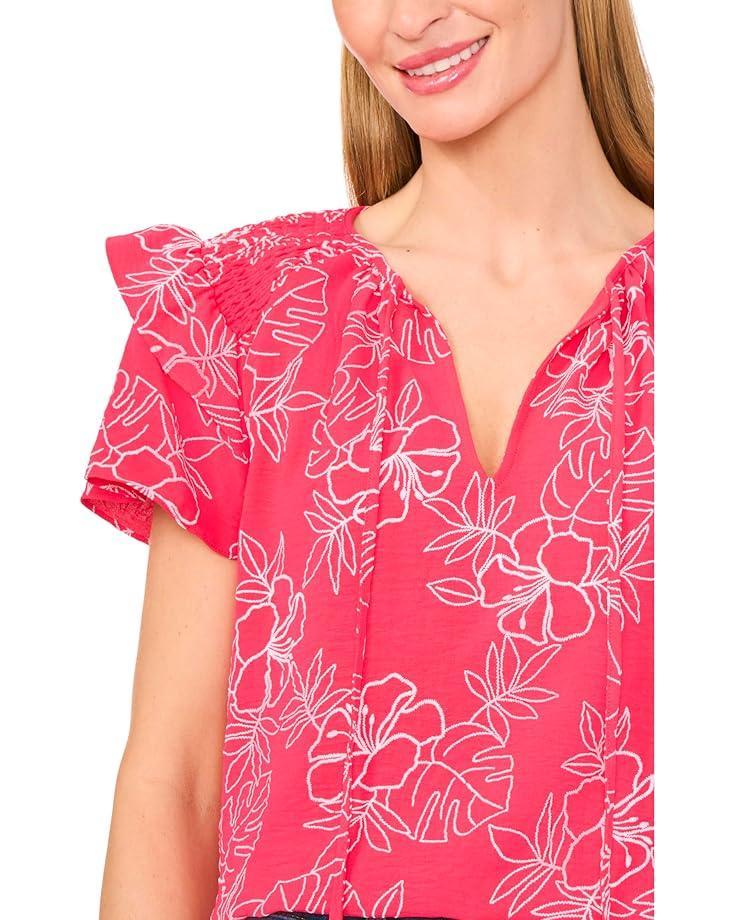 Women's CeCe Shoulder Smocking Ruffle Sleeve Tie Top Product Image