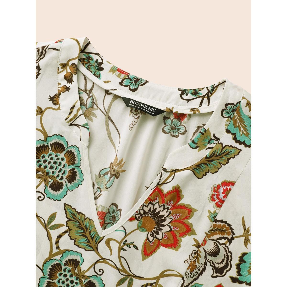 Plus Size WhiteSmoke Bandana Floral Pocket Lantern Sleeve Blouse Women Elegant Elbow-length sleeve V-neck Everyday Blouses BloomChic 18-20/2X Product Image