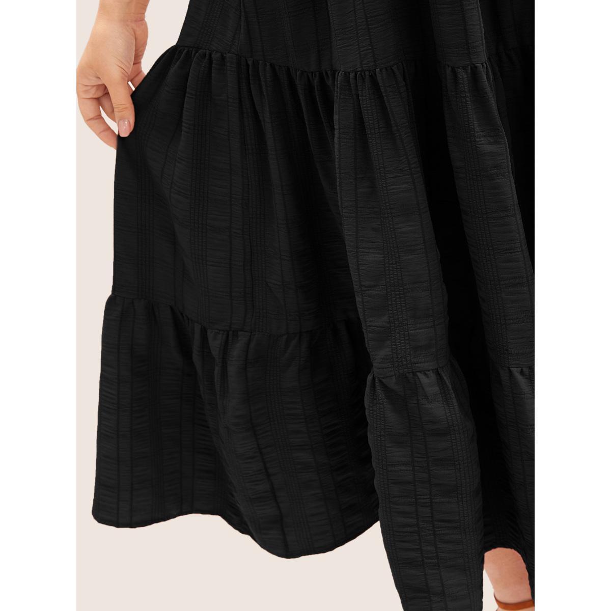 Plus Size Plain Ruched Drawstring Pocket Ruffle Tiered Dress Raspberry Women Elegant Non V-neck Short sleeve Curvy Midi Dress BloomChic 14-16/1X Product Image