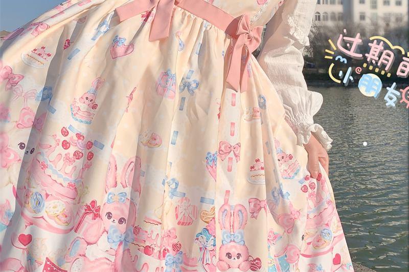 Rabbit Print Lace Ruffle Midi Lolita Pinafore Dress / Petticoat Product Image