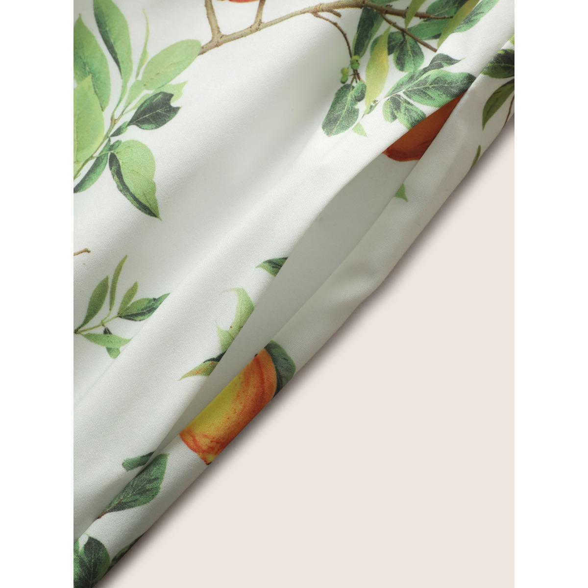 Plus Size Citrus Lemon Print Elastic Waist Halter Neck Dress Ivory Women Elegant Non Halter neck Sleeveless Curvy Midi Dress BloomChic 28/5X Product Image