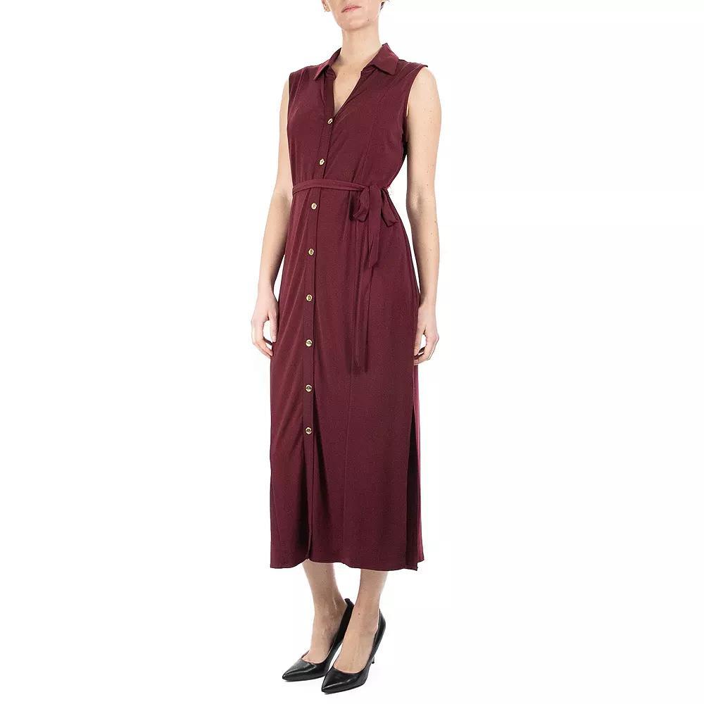 Women's Nina Leonard Maxi Shirtdress, Size: Medium, Deep Red Product Image