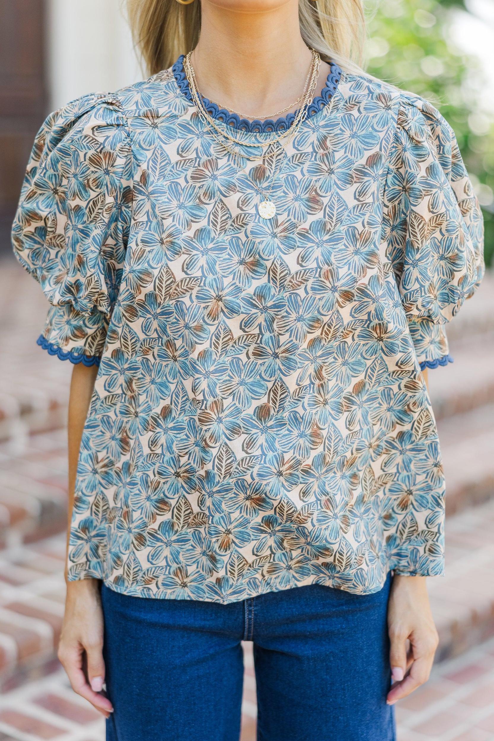 Love You True Blue Floral Blouse Female Product Image