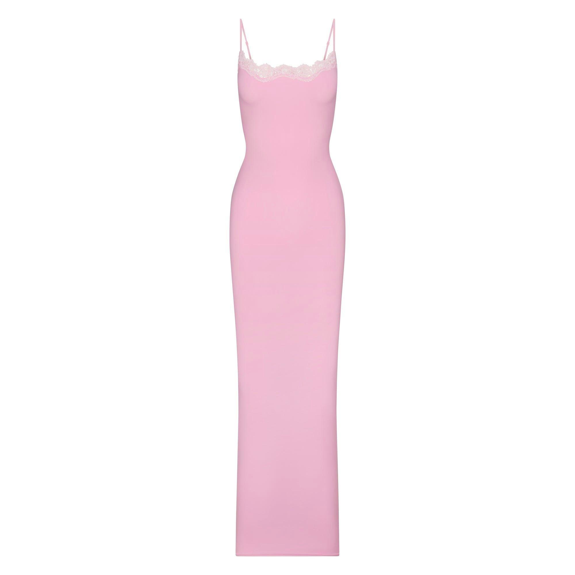 FITS EVERYBODY LACE LONG SLIP DRESS | BUBBLEGUM TONAL Product Image